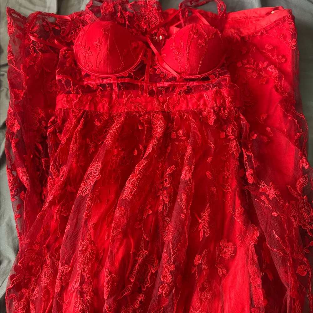 Red Lace floor length Dress